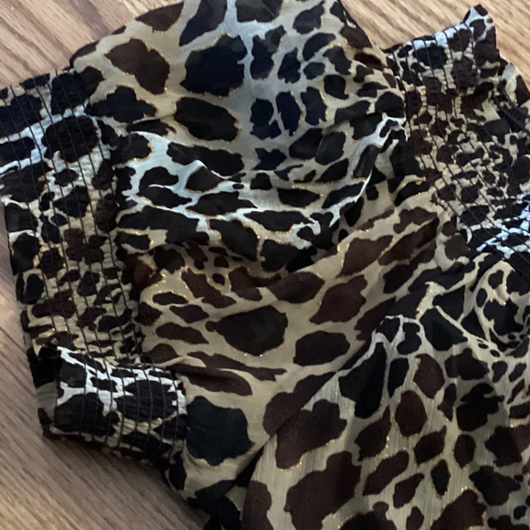 Vintage Candie's Metallic Animal Print Smocked Elastic Tie Front  Blouse Sz L - Picture 4 of 6